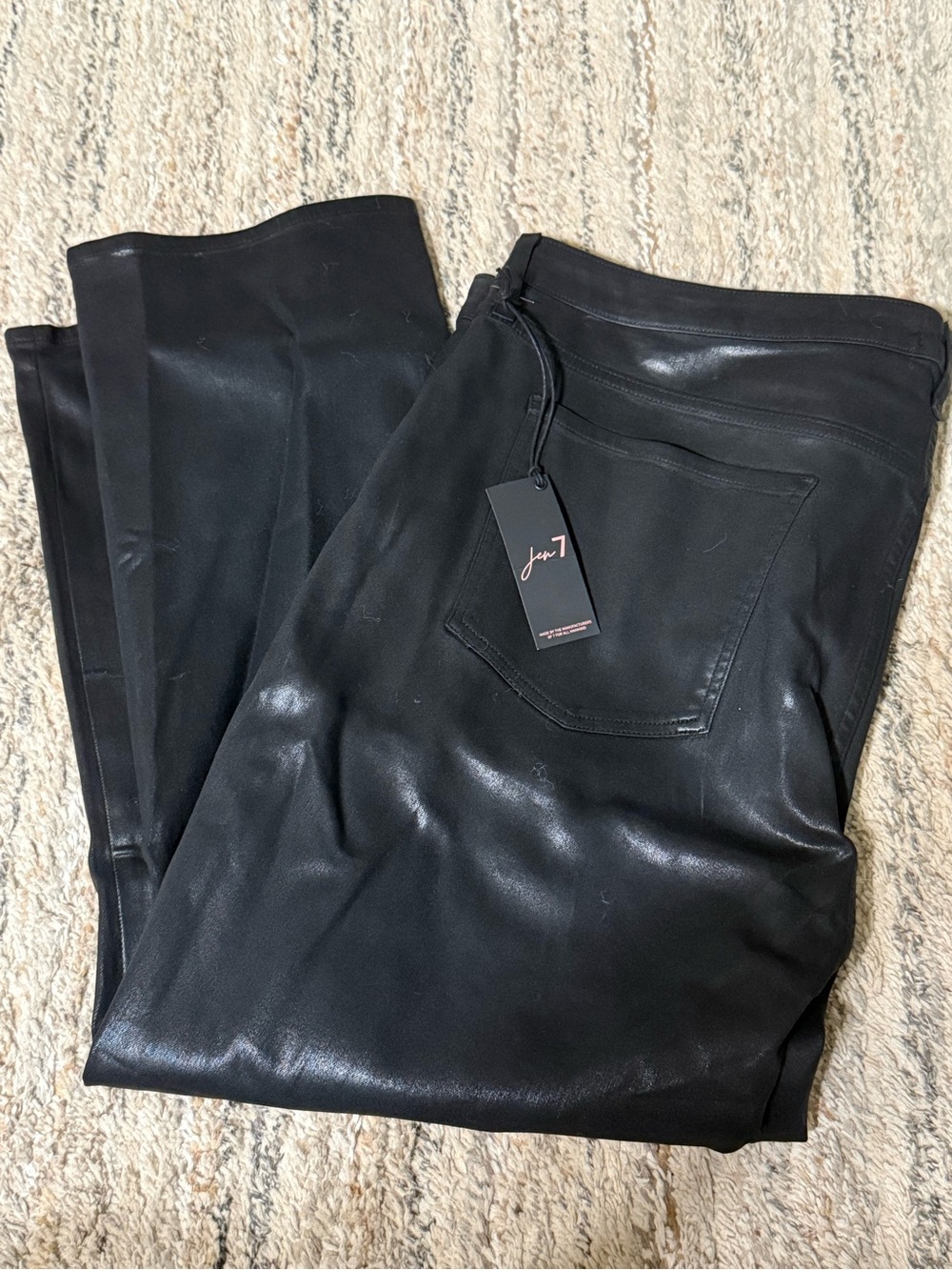 7 For All Mankind Black Faux Leather Ankle Jeans